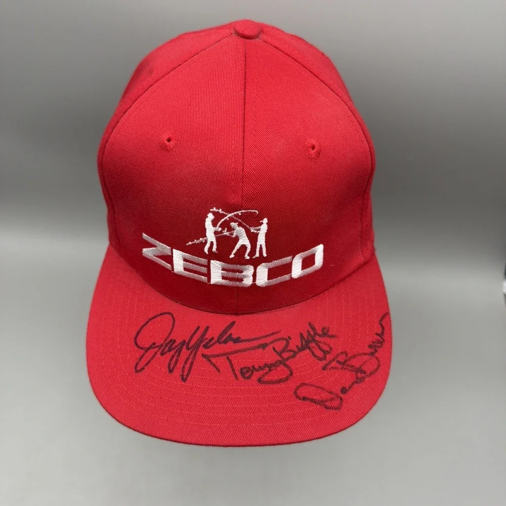 Vintage Zebco Fishing Hat Signed Jay Yelas Tommy Biffle Denny Brauer Snapback